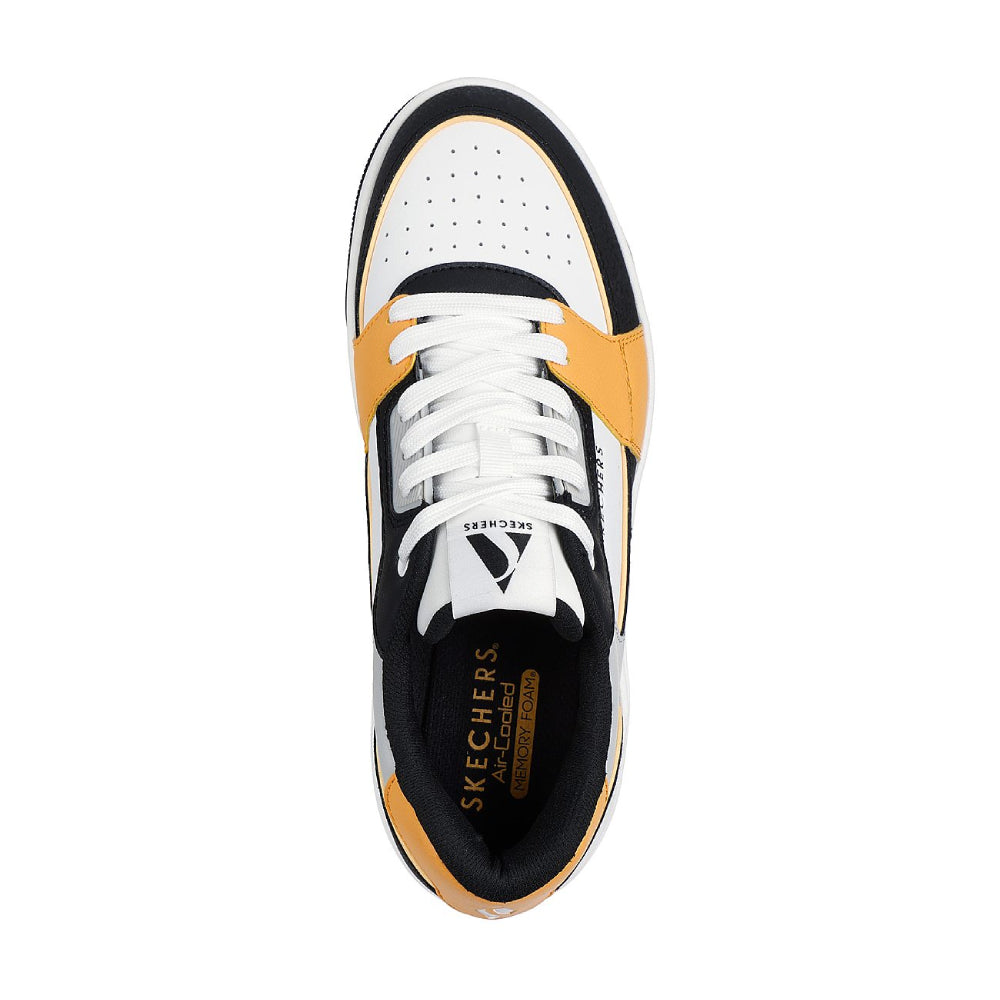 SKECHERS Uno Court-Low-Post Casual shoe (White/Black/Yellow)