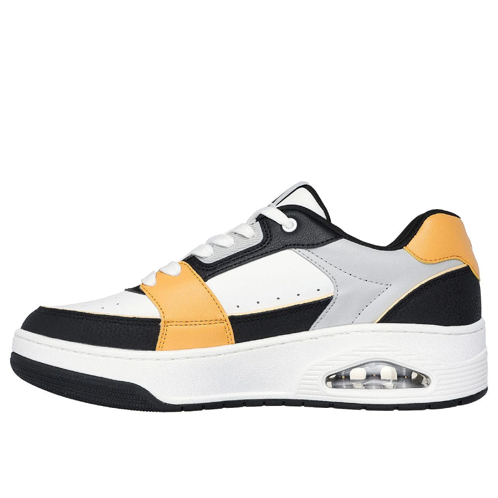 SKECHERS Uno Court-Low-Post Casual shoe (White/Black/Yellow)