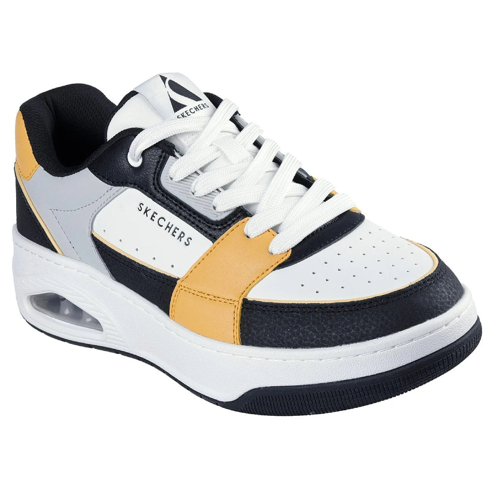 SKECHERS Uno Court-Low-Post Casual shoe (White/Black/Yellow)