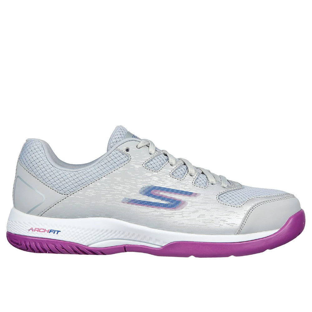 SKECHERS Women's Viper Court Pickleball Shoe (Gray/Purple)